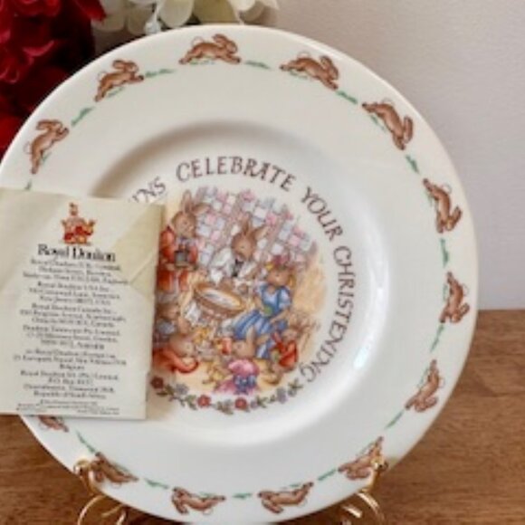 Royal Doulton Bunnykins Christening Plate with Original Box Vintage Bone China - Picture 4 of 4